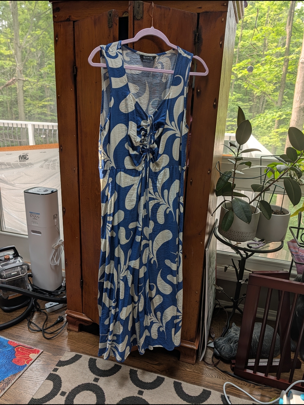 BloomChic Blue and White Tie-Front Maxi Dress